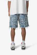 Pantalones Cortos de Jean Deshilachados - Azul