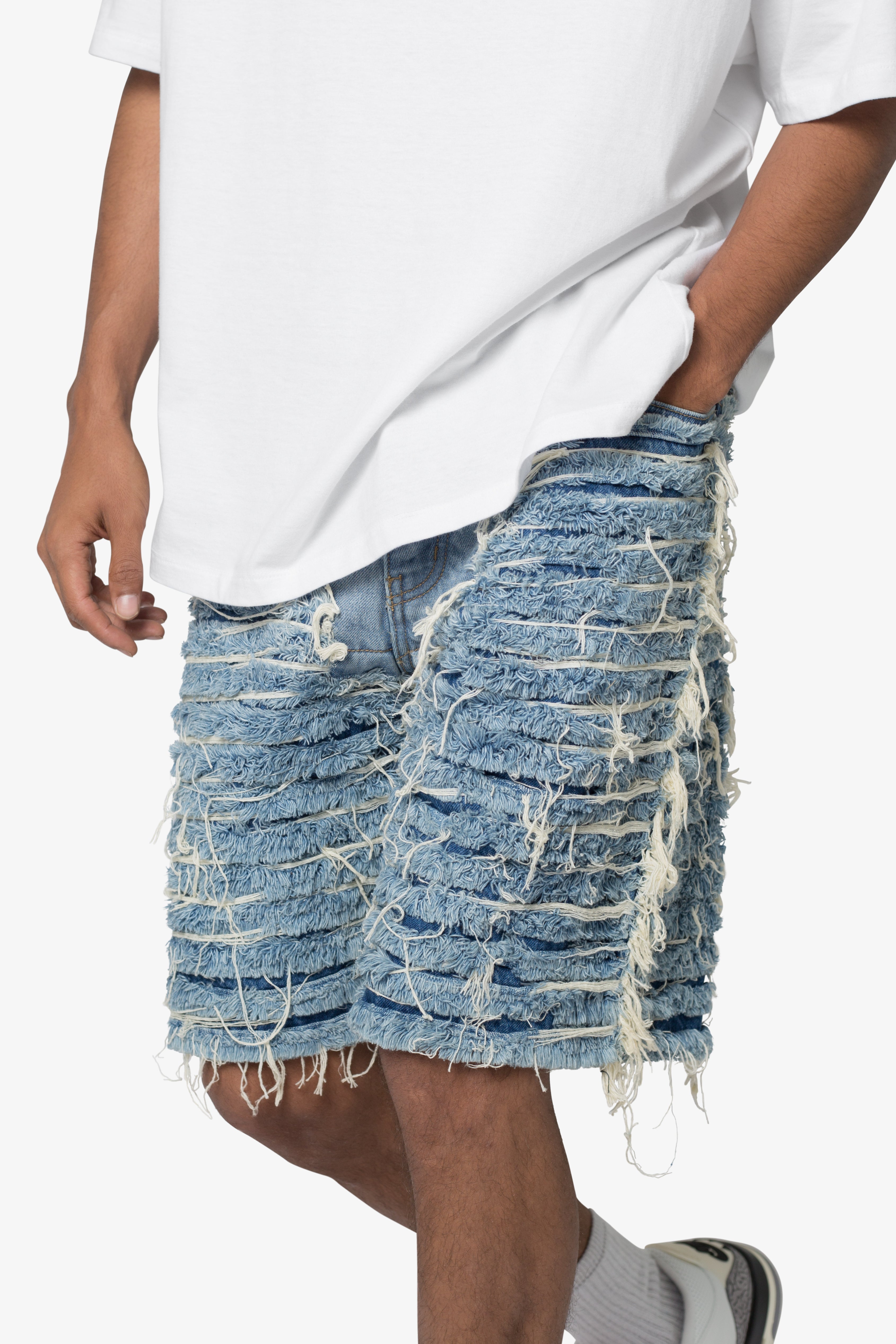 Pantalones Cortos de Jean Deshilachados - Azul
