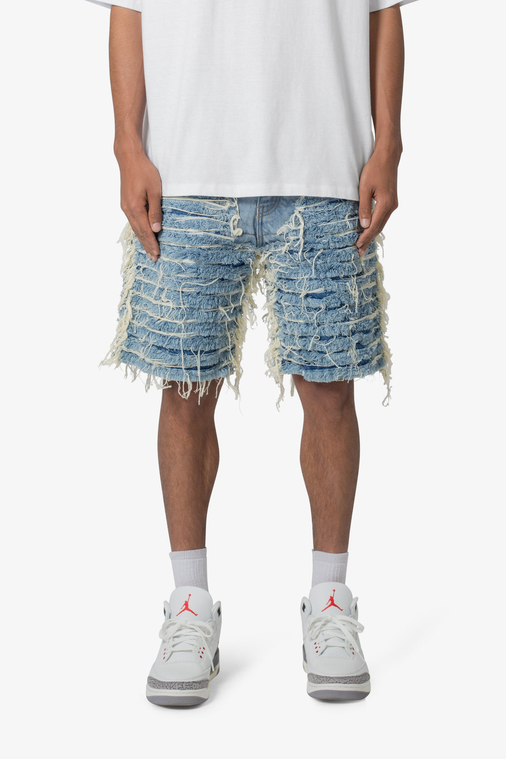 Pantalones Cortos de Jean Deshilachados - Azul