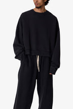Sudadera Cuello Redondo Recortada - Negro Lavado