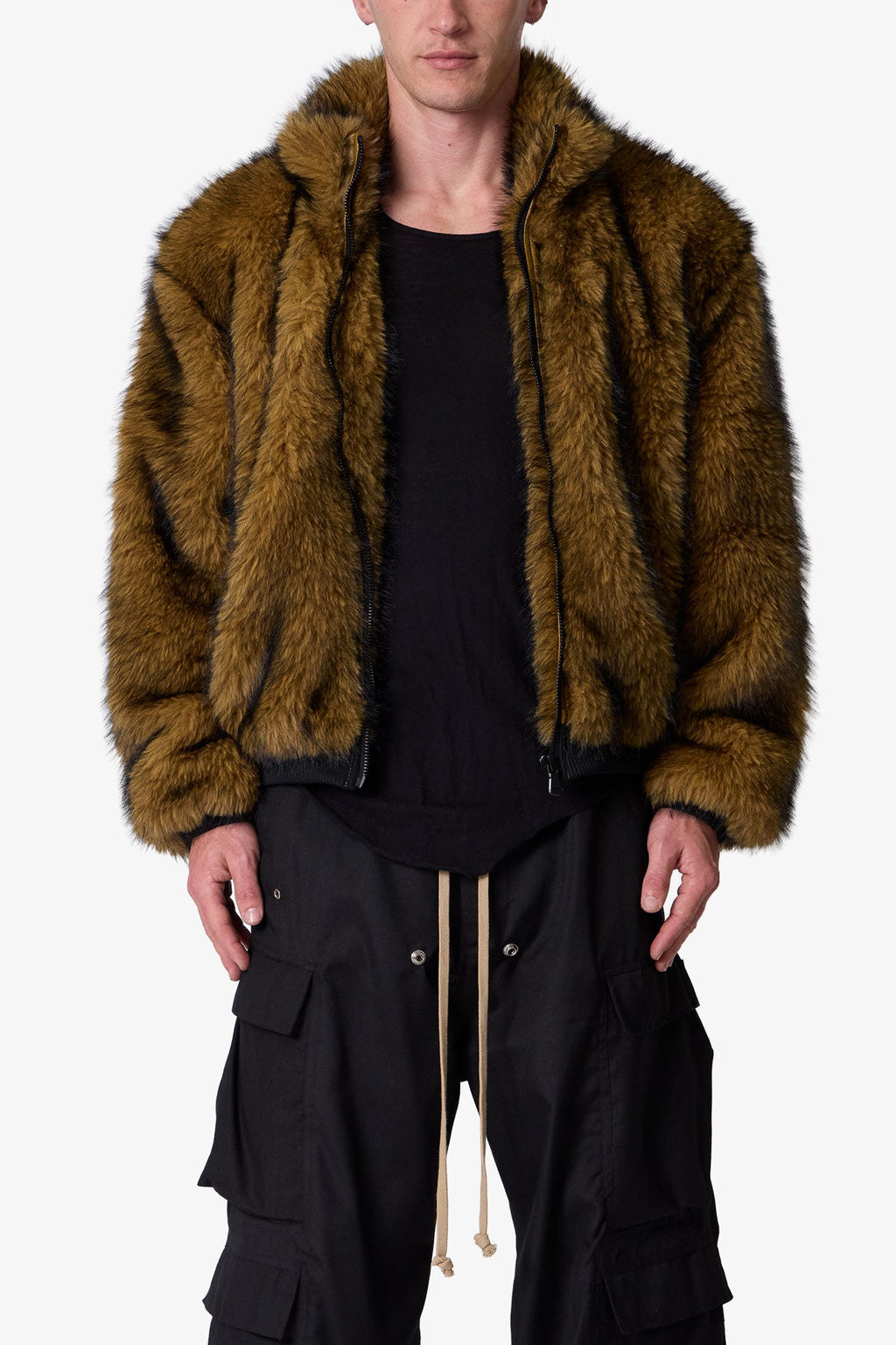 Sudadera Cortada con Cremallera Piel - Marrón