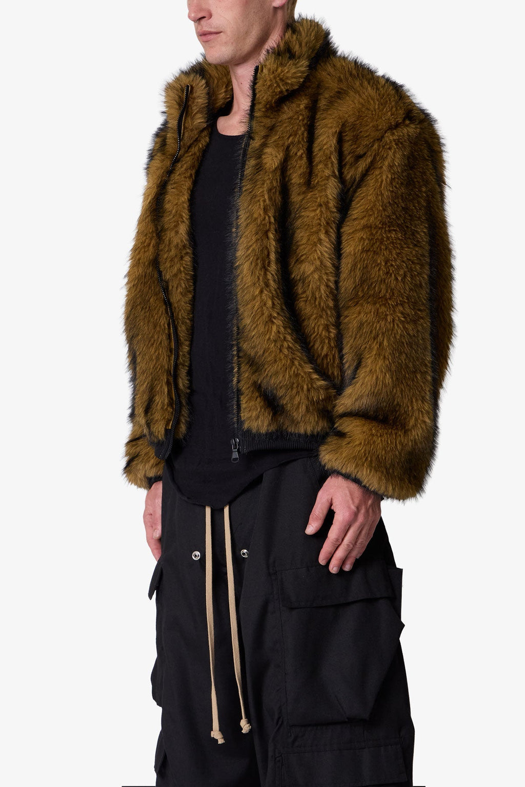 Sudadera Cortada con Cremallera Piel - Marrón