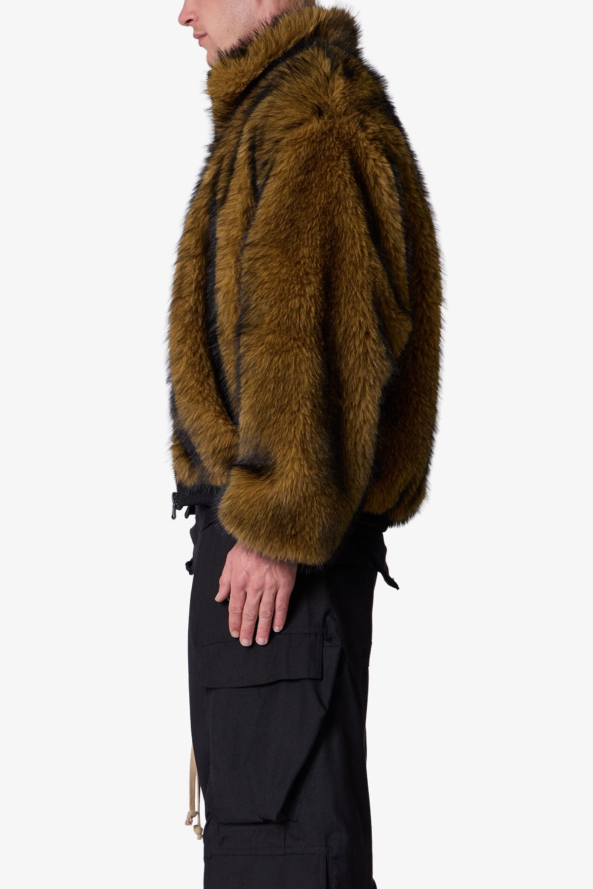 Sudadera Cortada con Cremallera Piel - Marrón