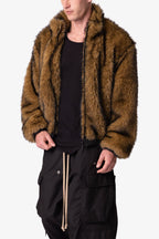 Sudadera Cortada con Cremallera Piel - Marrón