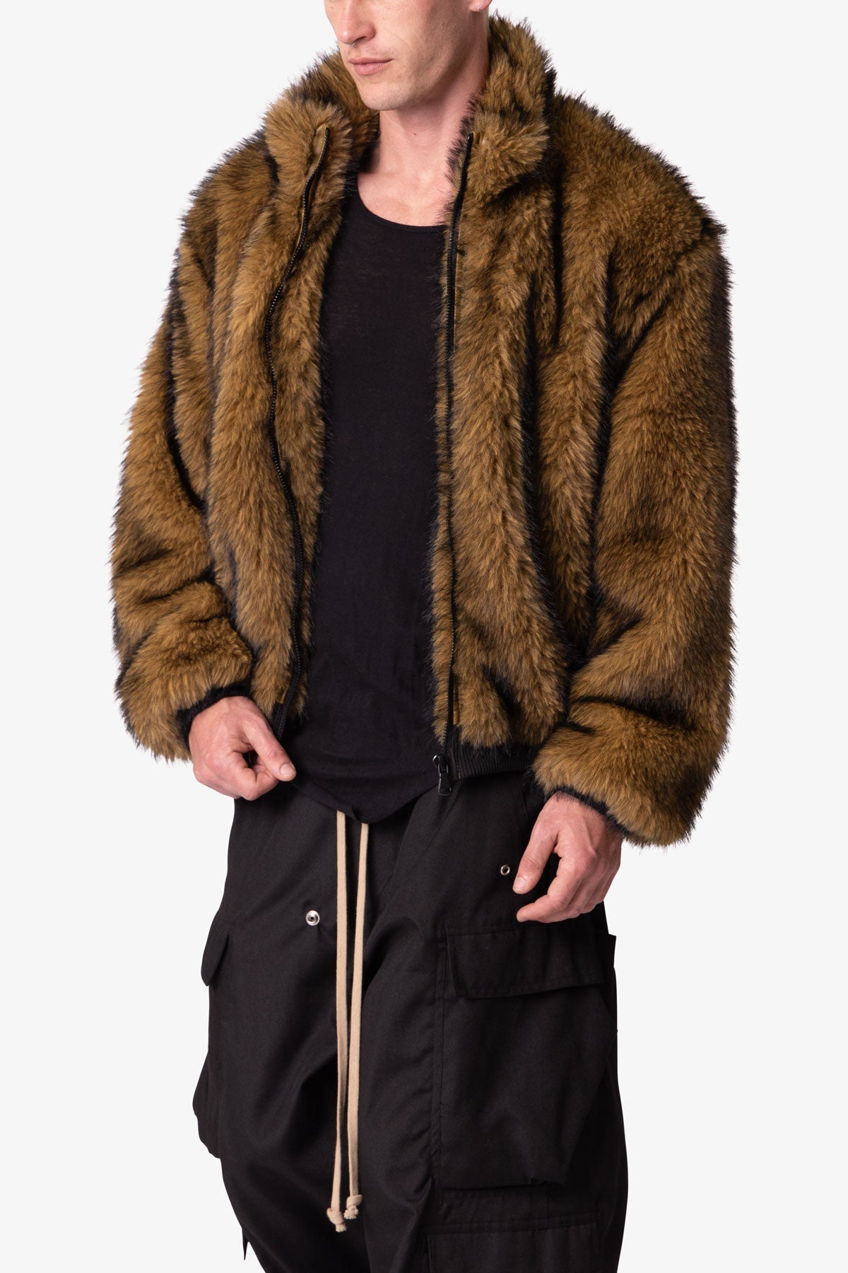Sudadera Cortada con Cremallera Piel - Marrón