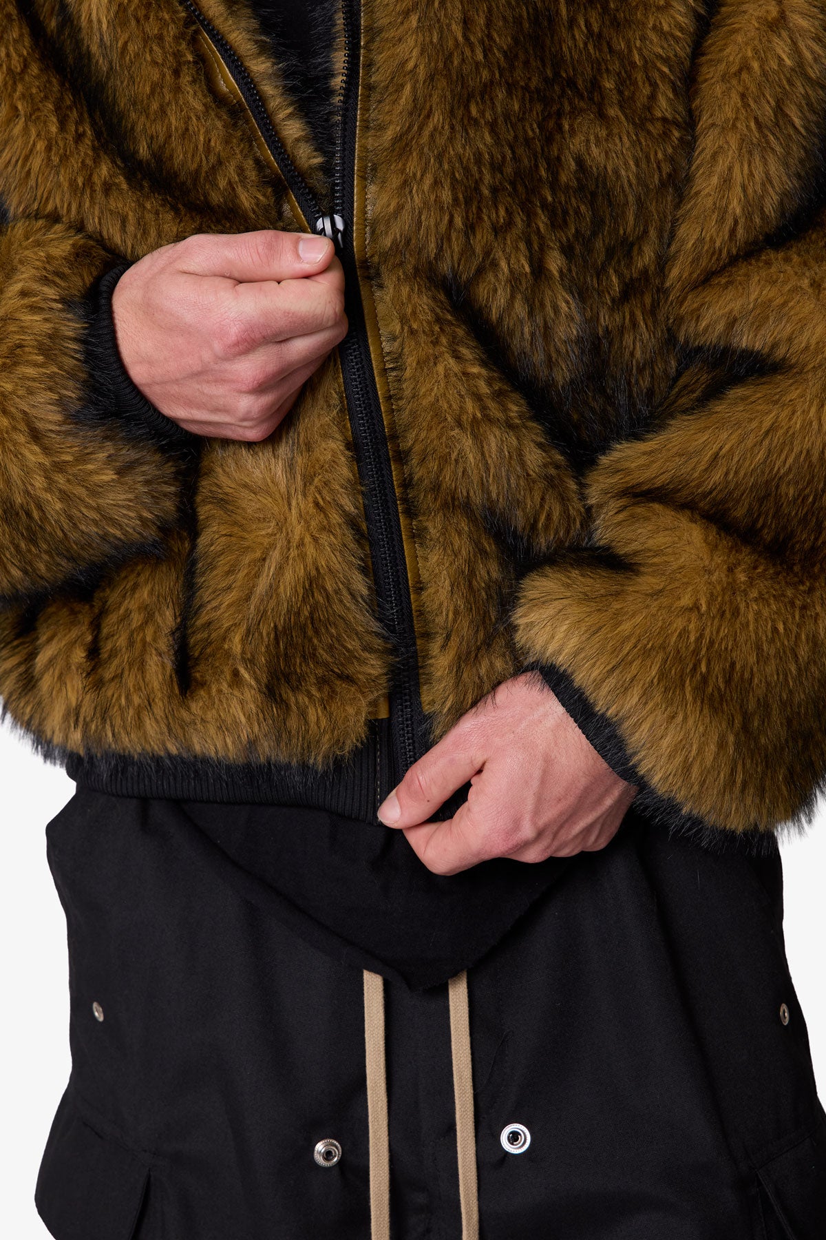 Sudadera Cortada con Cremallera Piel - Marrón