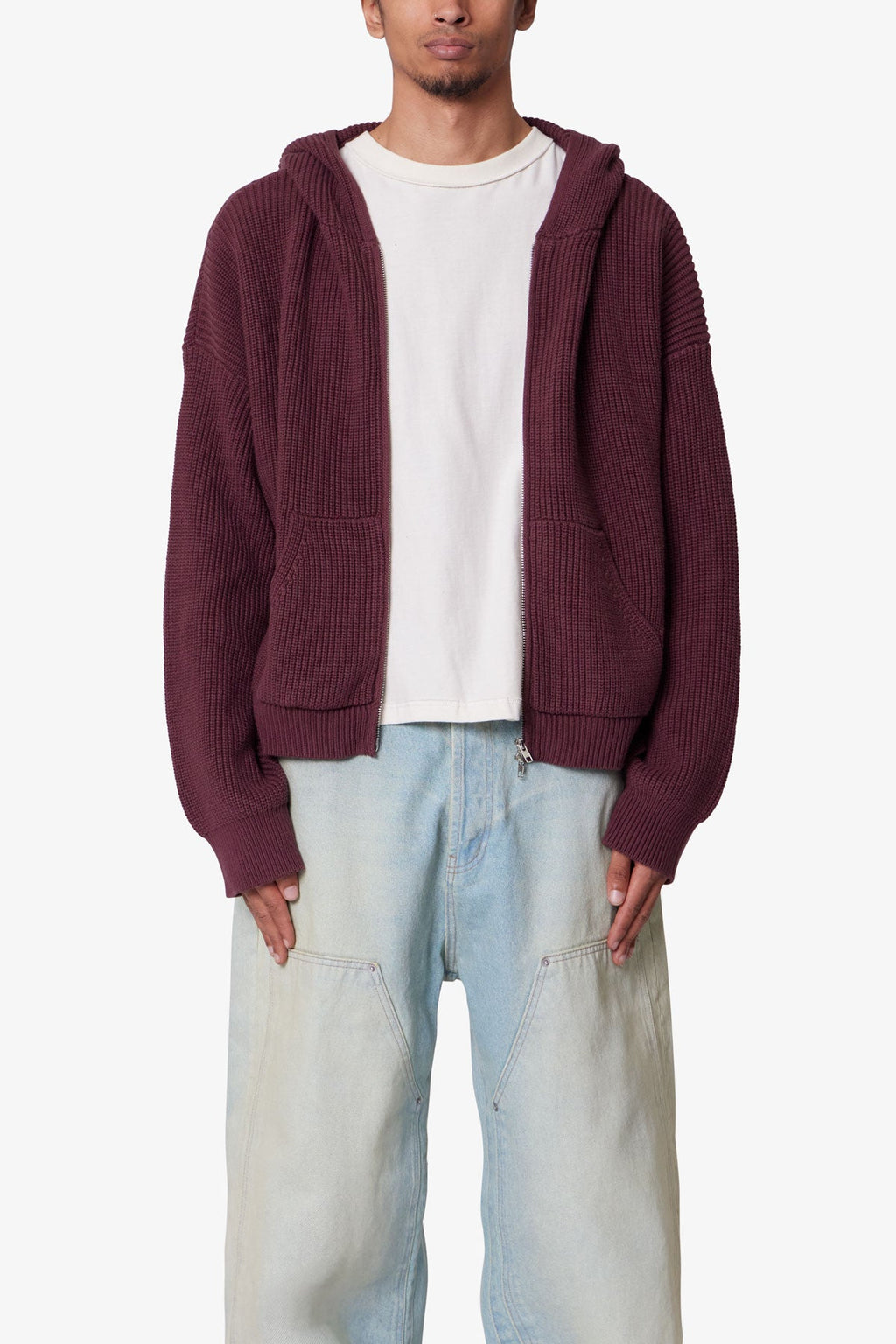 Hoodie Tejido con Zipper - Vino Burdeos