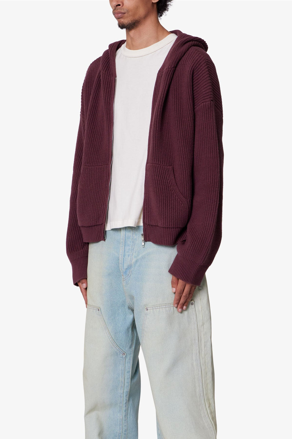 Hoodie Tejido con Zipper - Vino Burdeos