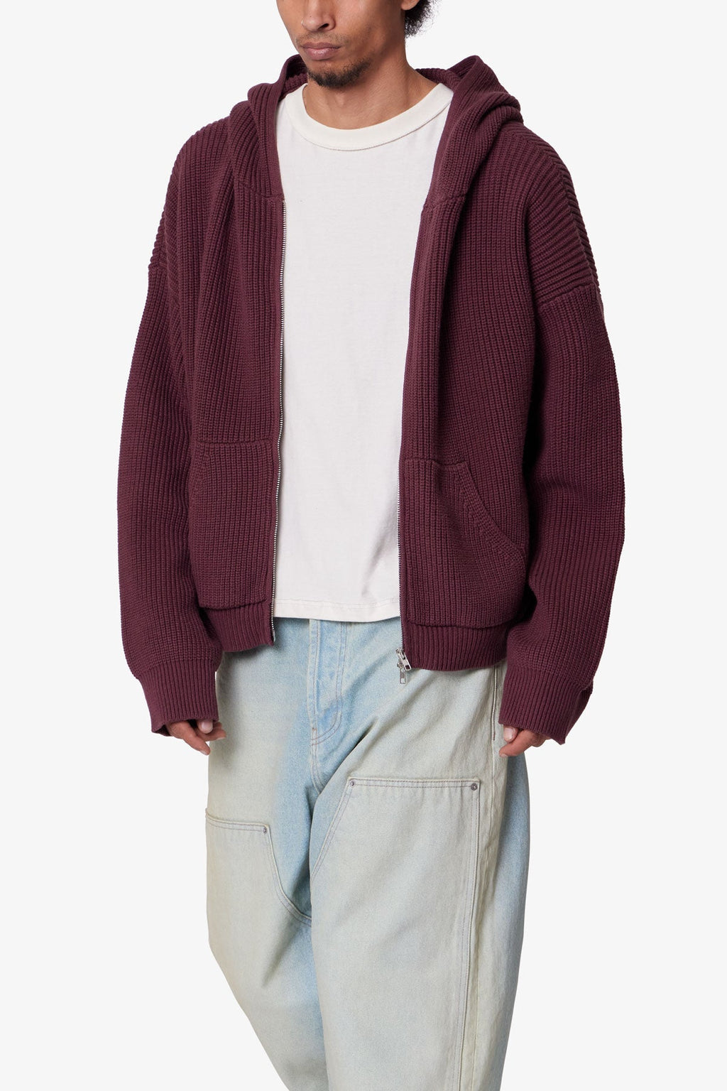 Hoodie Tejido con Zipper - Vino Burdeos