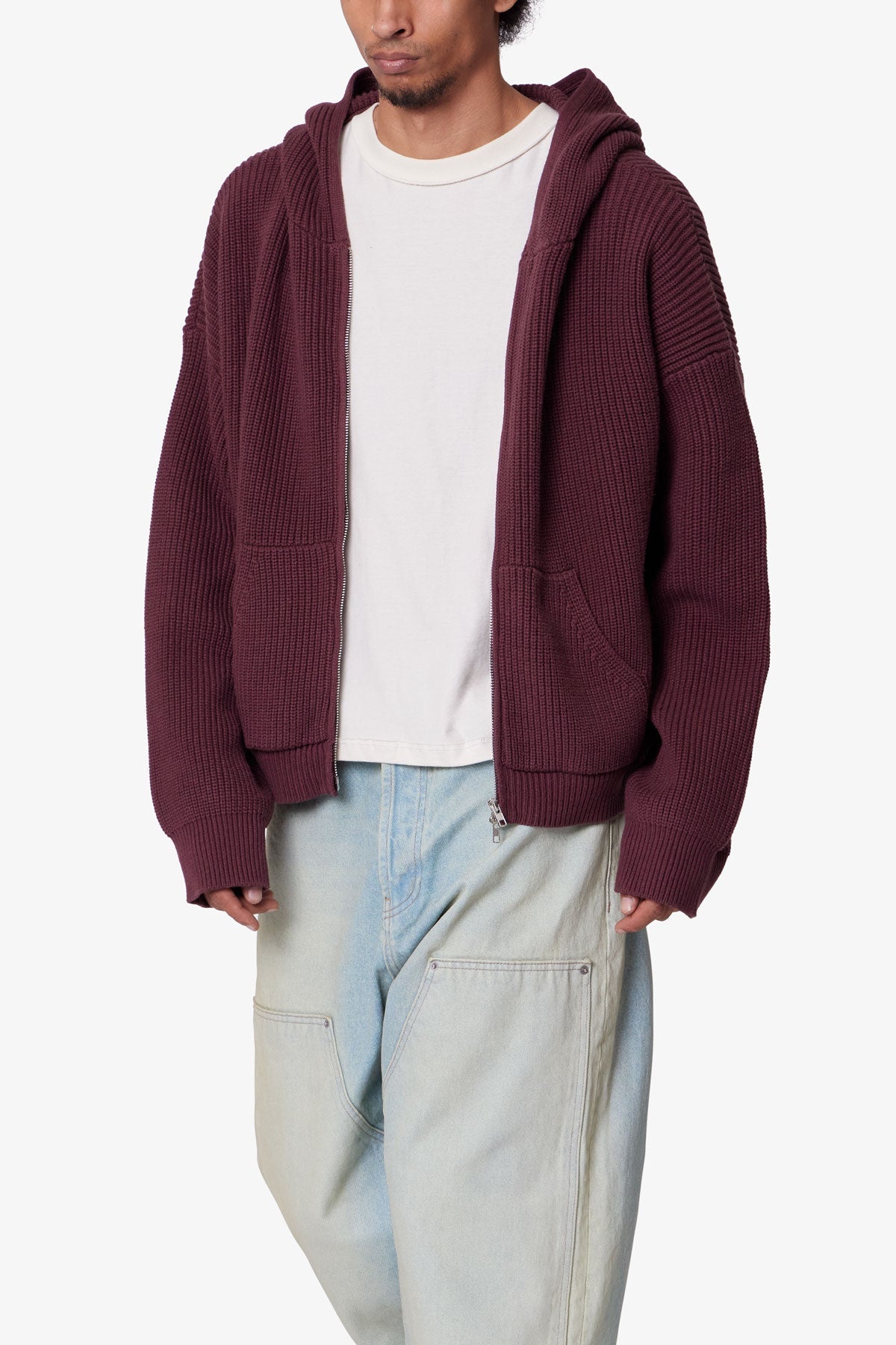 Hoodie Tejido con Zipper - Vino Burdeos