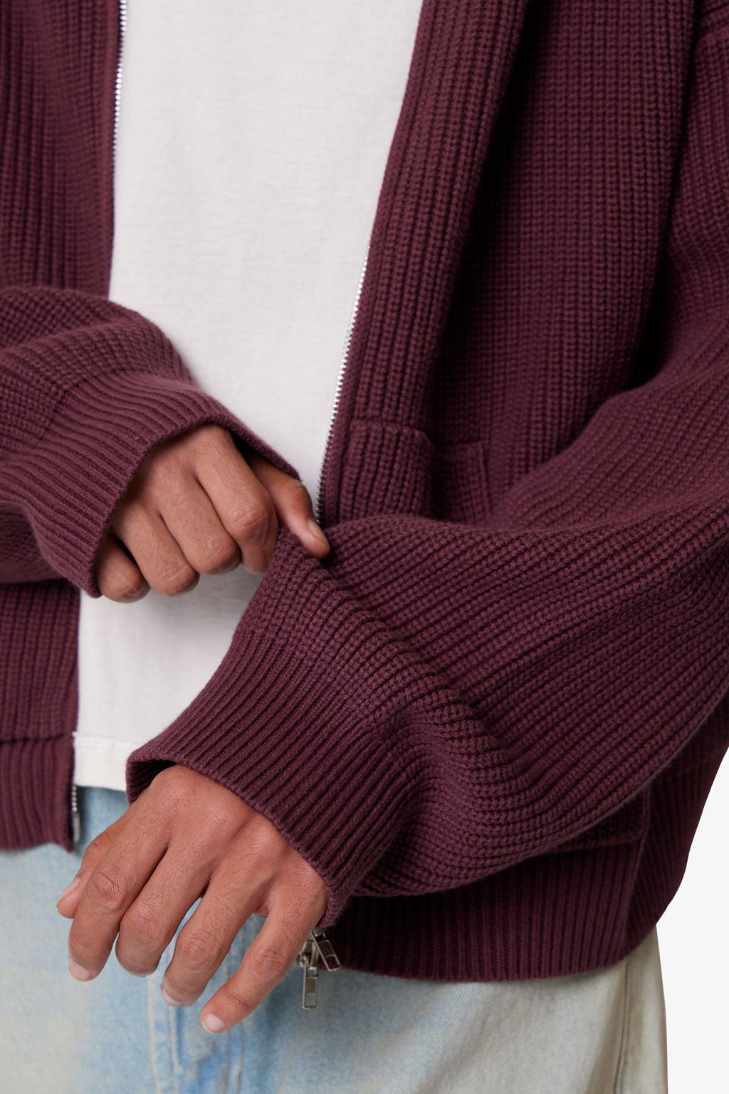 Hoodie Tejido con Zipper - Vino Burdeos