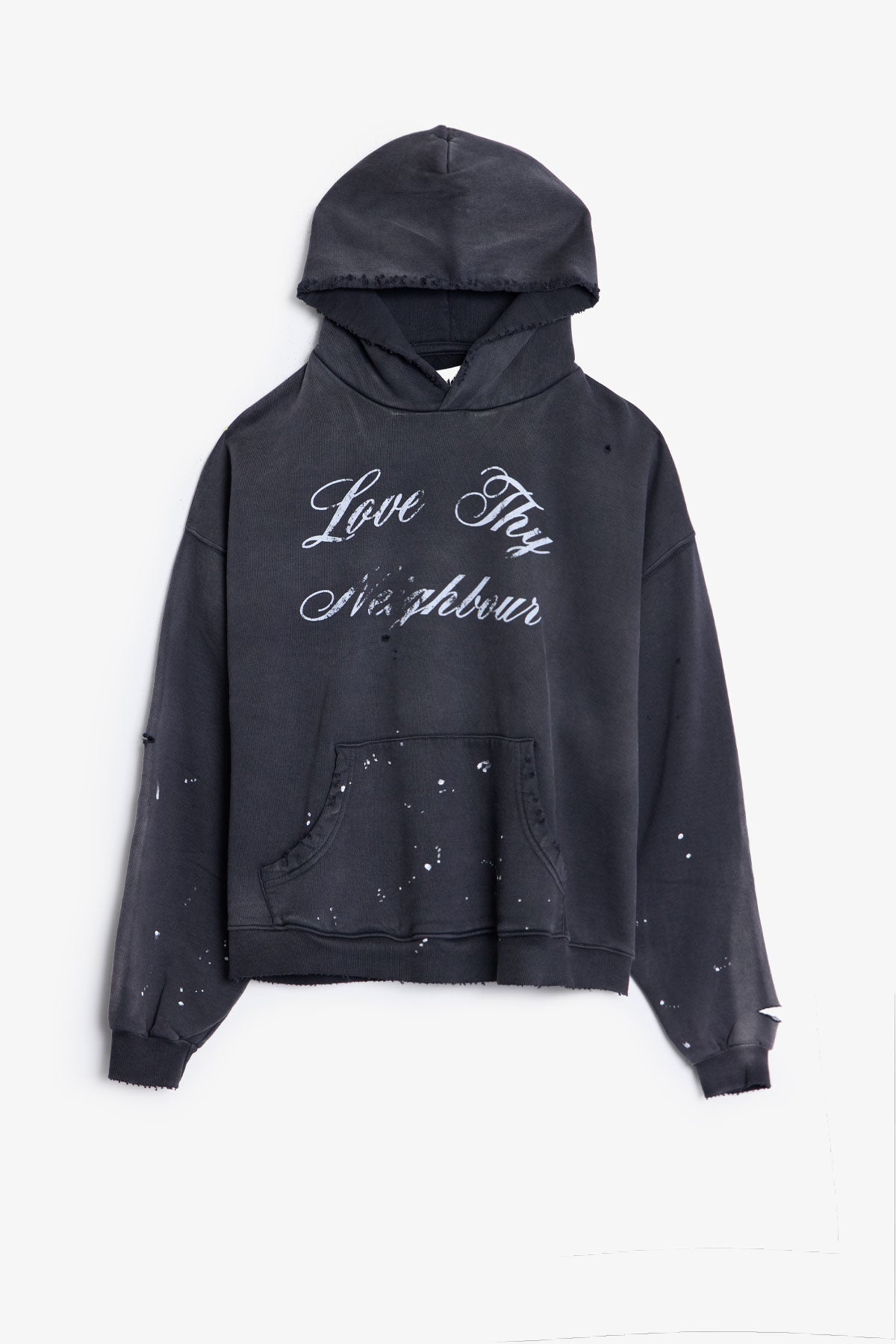 Hoodie Love Thy Neighbour "Ama a tu Prójimo" - Negro Lavado