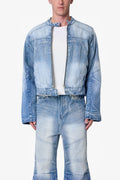 Súeter de Denim con Detalles de Paneles Estilo Motero - Azul Claro
