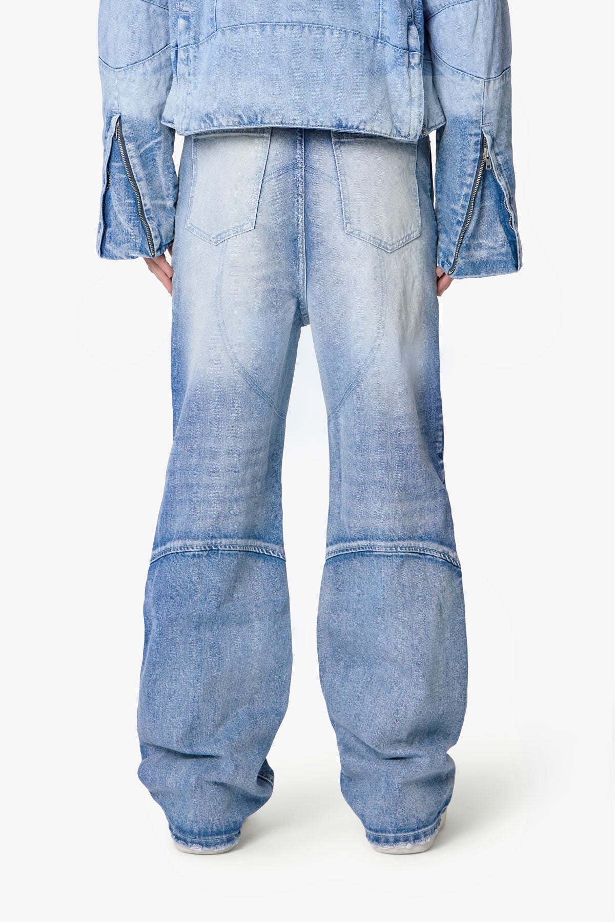 Pantalones Denim Estilo Motero con Paneles - Azul Lavado