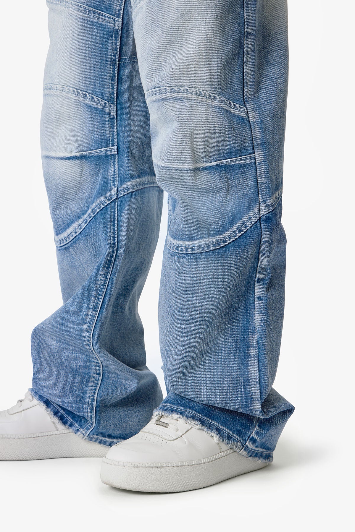 Pantalones Denim Estilo Motero con Paneles - Azul Lavado