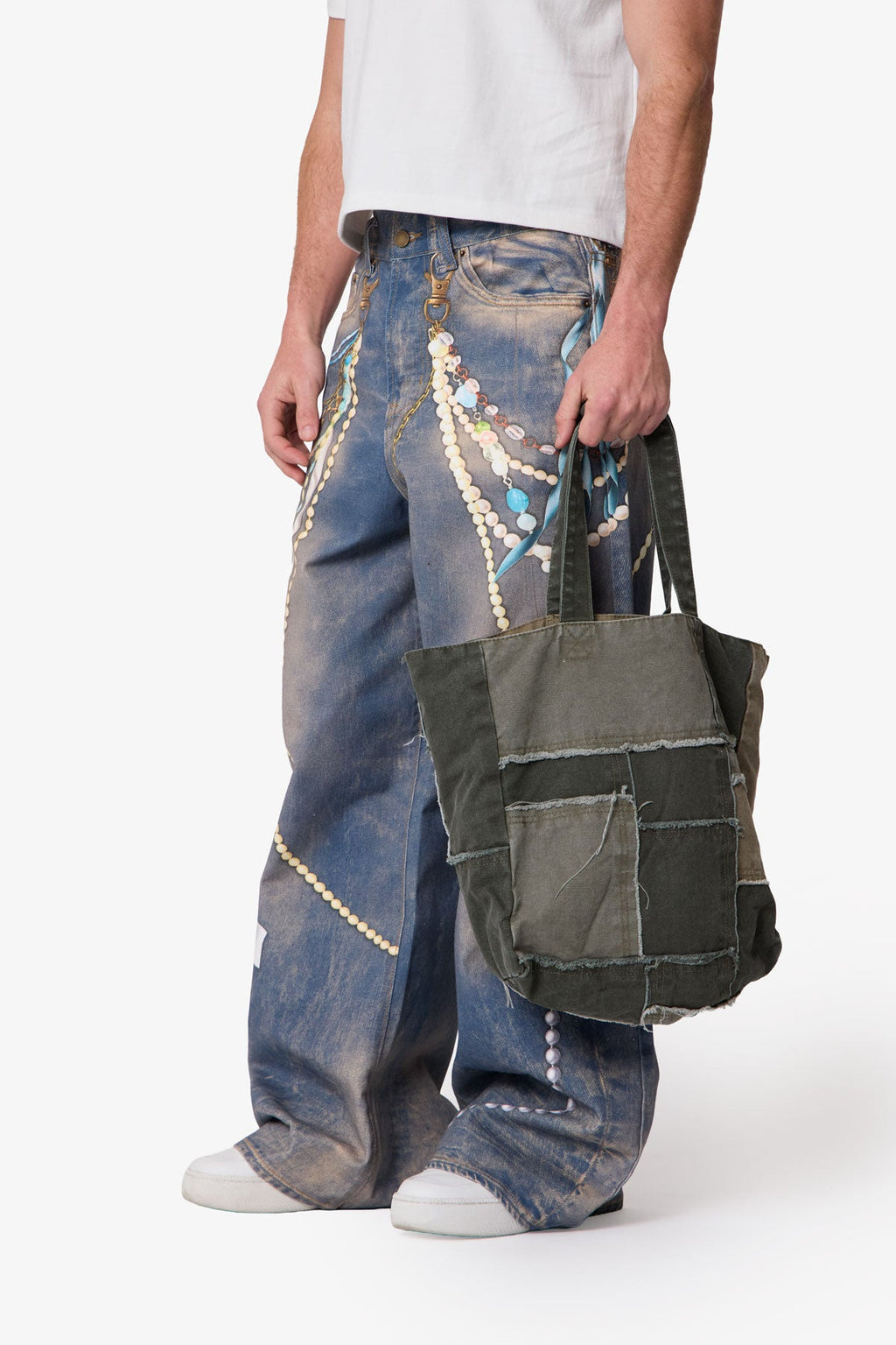 Bolsa Tote de Tela Reconstruida con Detalles - Oliva