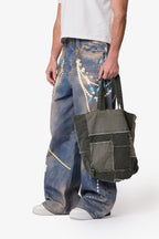 Bolsa Tote de Tela Reconstruida con Detalles - Oliva