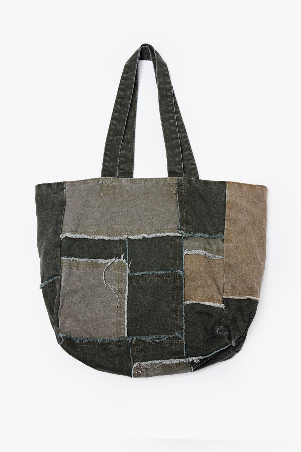 Bolsa Tote de Tela Reconstruida con Detalles - Oliva