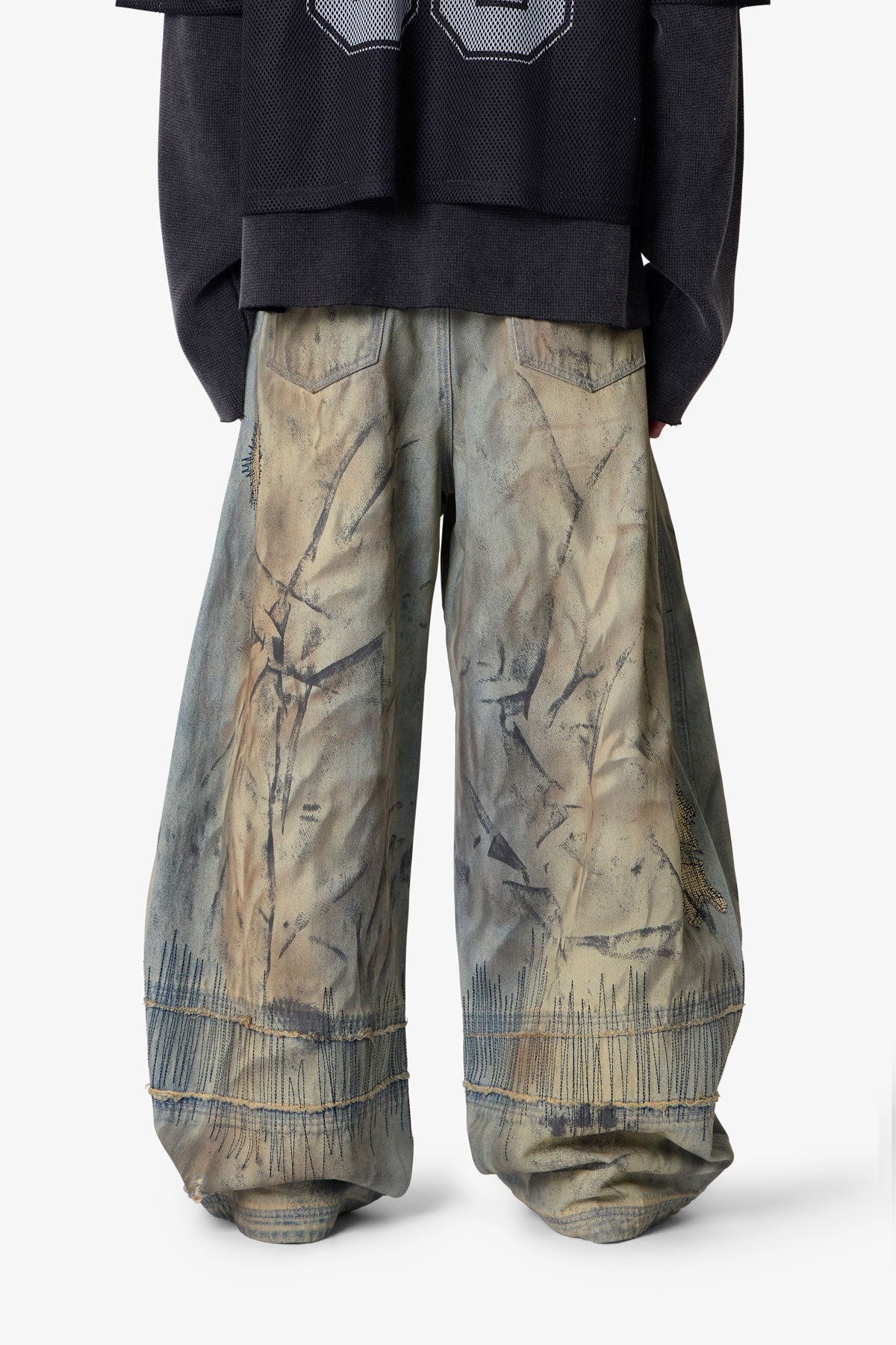 Jeans Barril Vintage con Costuras Decorativas - Azul Vintage