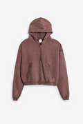 Sudadera con Capucha y Cierre Decorada con Tachuelas - Marrón Lavado