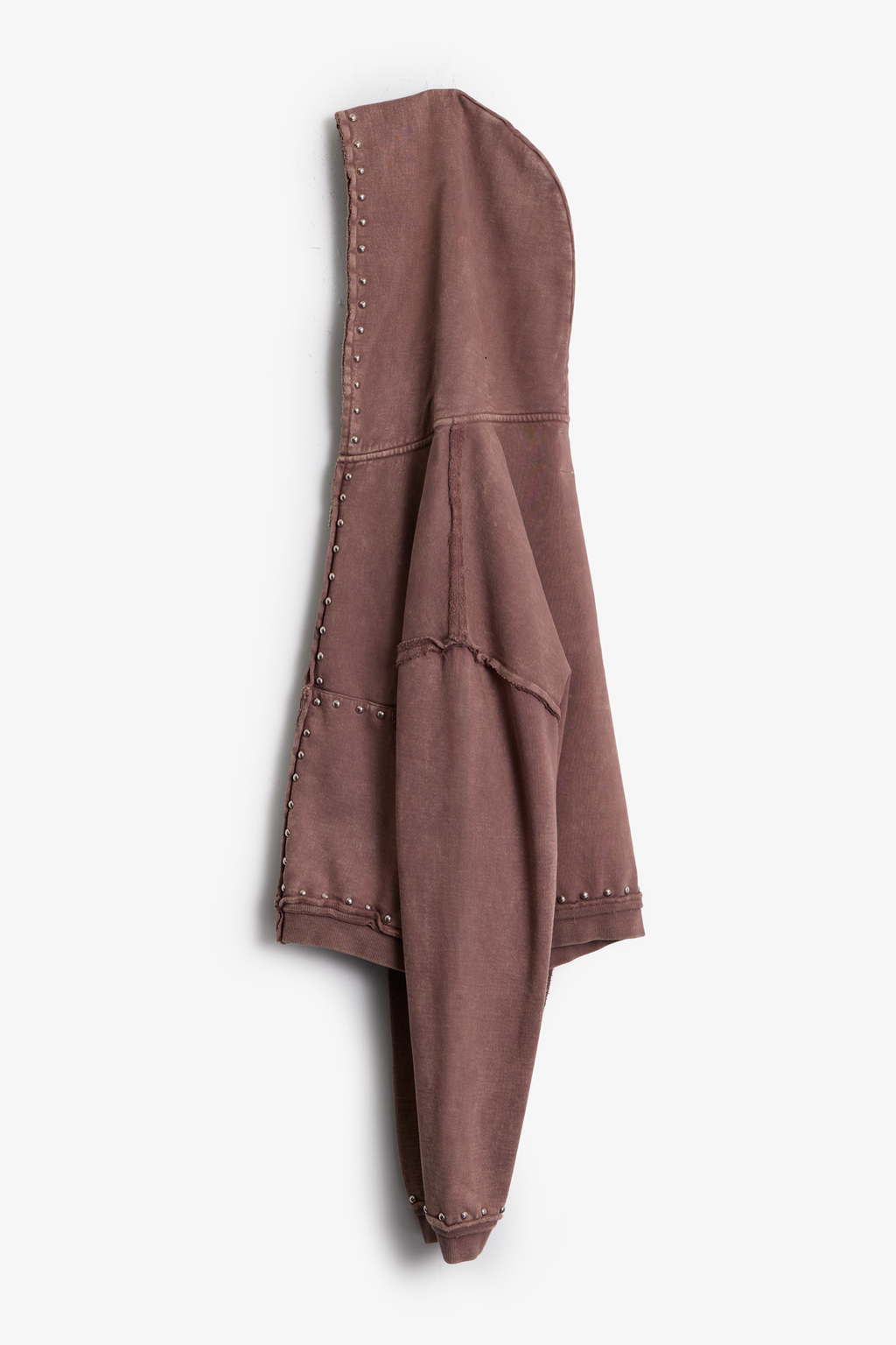 Sudadera con Capucha y Cierre Decorada con Tachuelas - Marrón Lavado