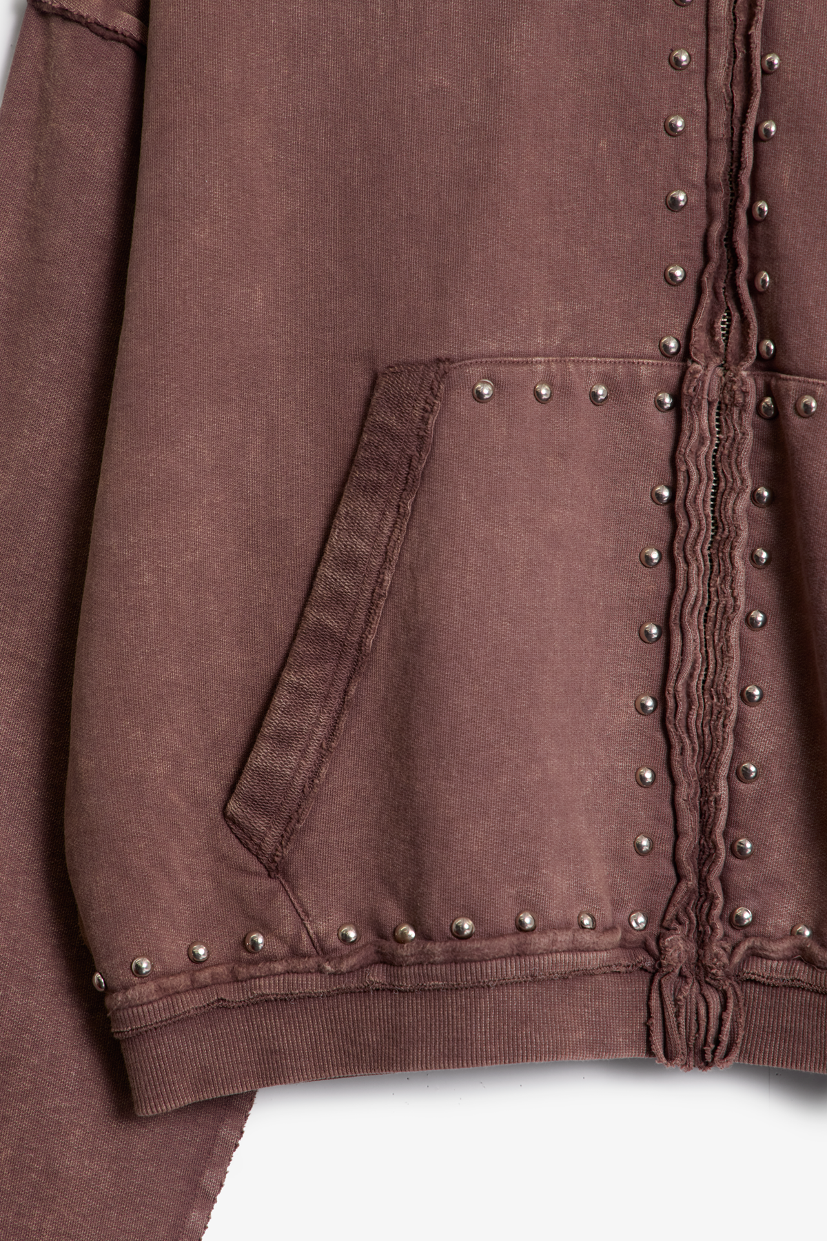 Sudadera con Capucha y Cierre Decorada con Tachuelas - Marrón Lavado